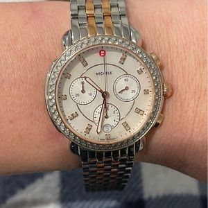 Michele Sidney Two-Tone Pink Gold Diamond Dial Watch